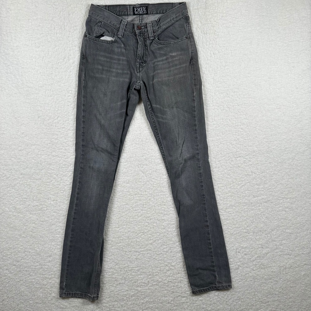 Free World Messenger Skinny Jeans Mens 28 Grau Faded Denim Skater Pants Grunge